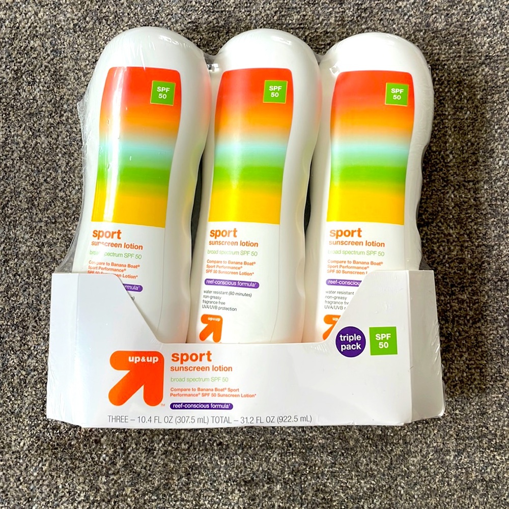 Up&Up Sport SPF 50 Sunscreen Lotion, Triple Pack, 10.4 fl oz Each Exp 05/2025